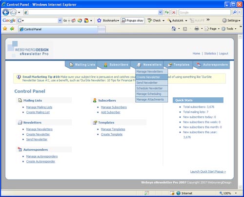 Email Newsletter Control Panel